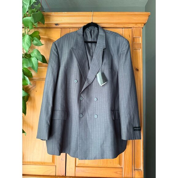 NWT Vittorio St. Angelo Light Grey Double-Breasted Suit Jacket – Size 54R / 48W - Picture 1 of 12